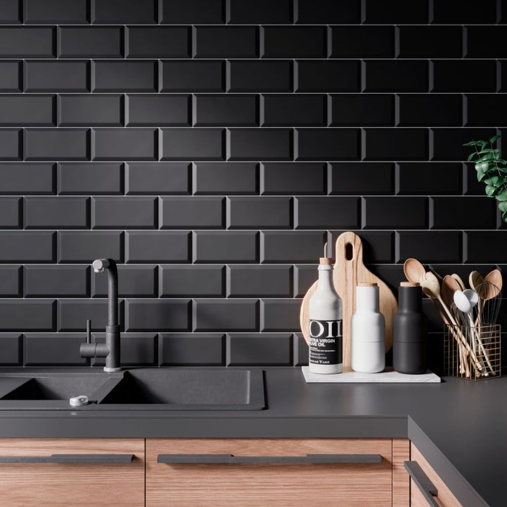 BRICK BLACK BEVEL 10X20 MATE