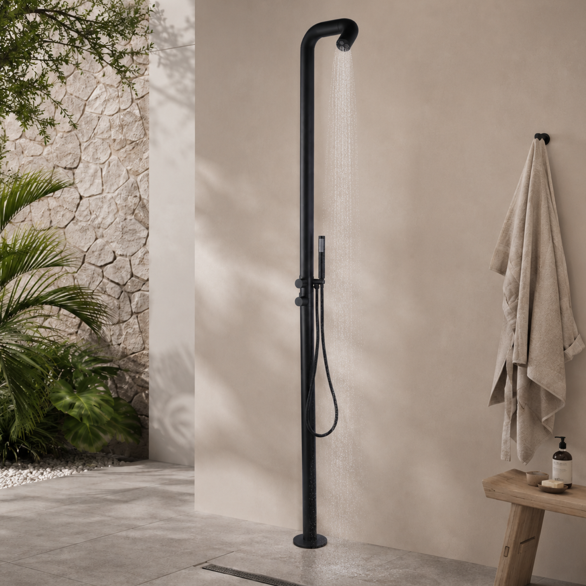 REGADERA EXT 2260MM CHORRO ABAT NEGRO M