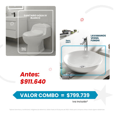 COMBO Sanitario Aqua IV Blanco + Lavamanos Vessel Funghi